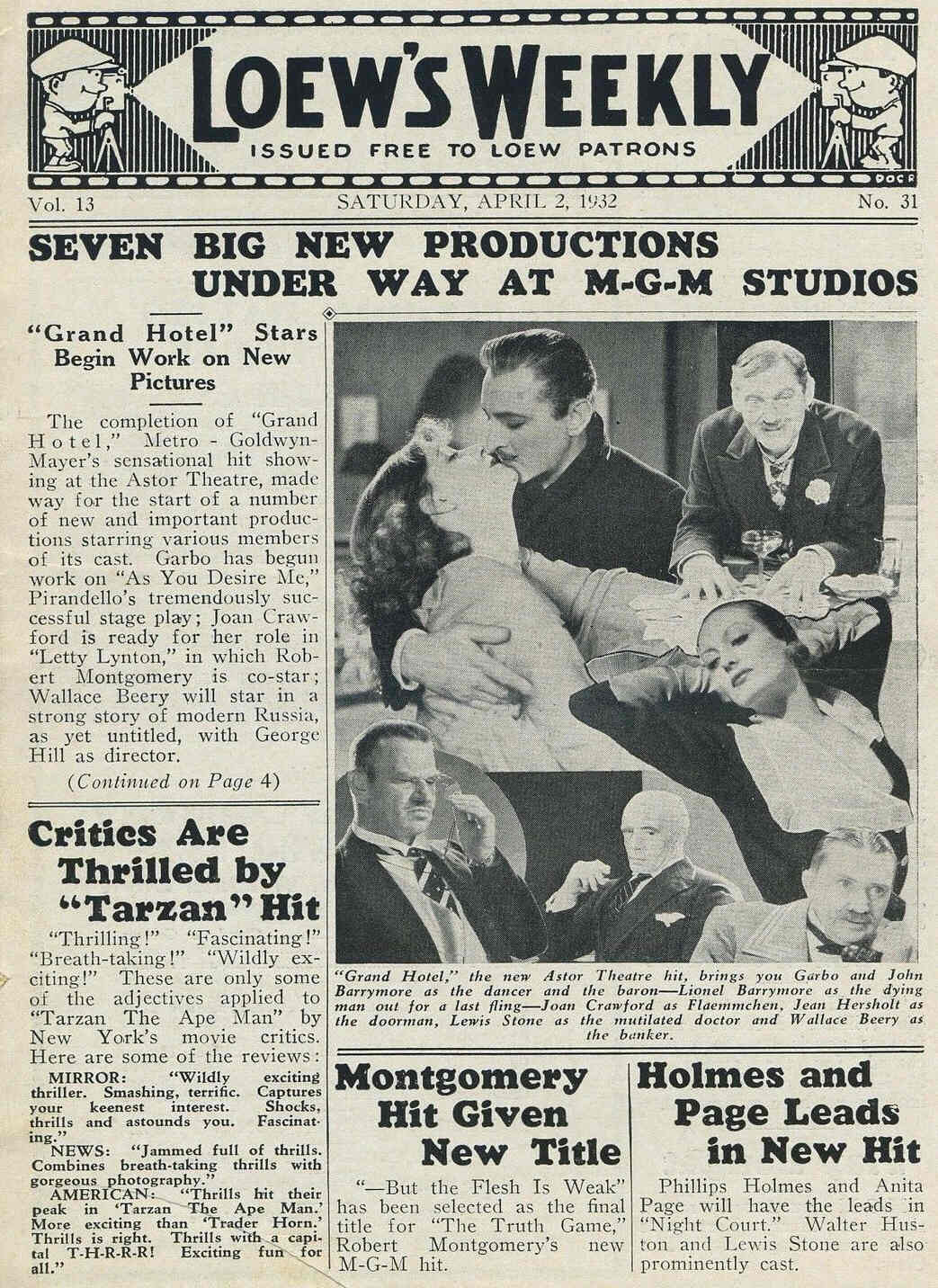 LOEWS WEEKLY magazine side cover 2 April 1932