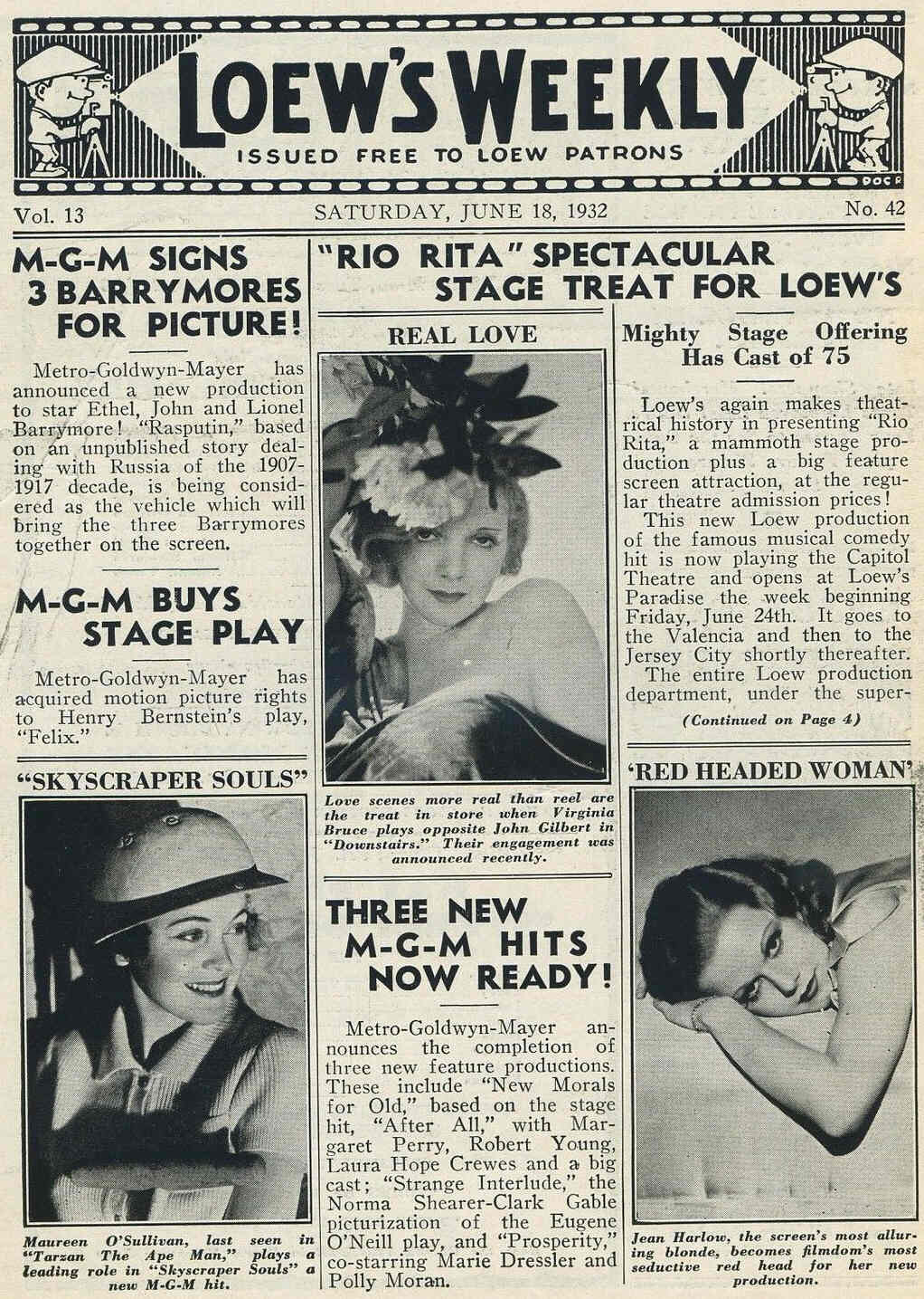 LOEWS WEEKLY magazine side cover 18 June 1932