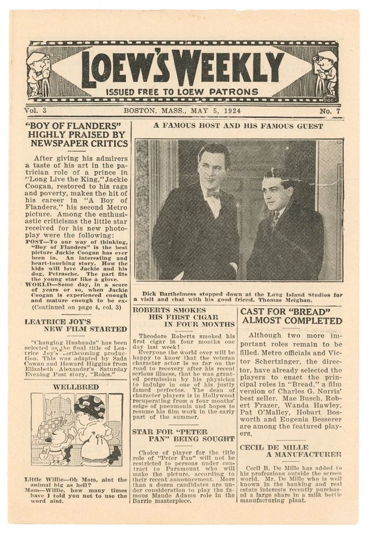 LOEWS WEEKLY magazine side cover Issue 7 5 May 1924