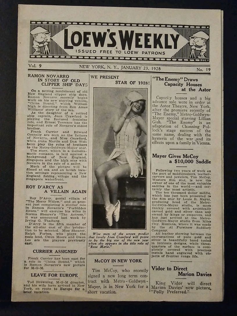 LOEWS WEEKLY magazine side cover Issue 19 23 January 1928
