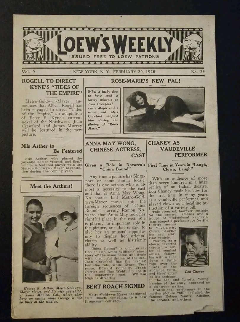 LOEWS WEEKLY magazine side cover Issue 23 20 February 1928