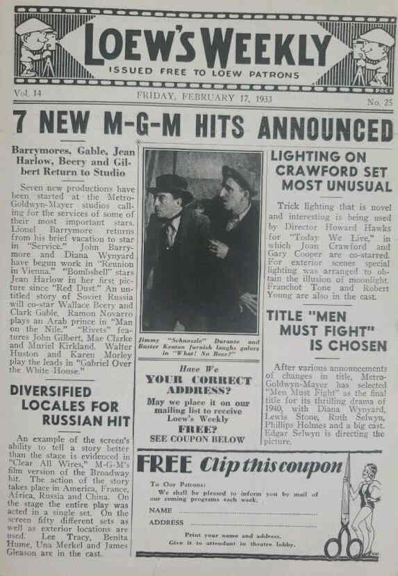 LOEWS WEEKLY magazine side cover 17 February 1933