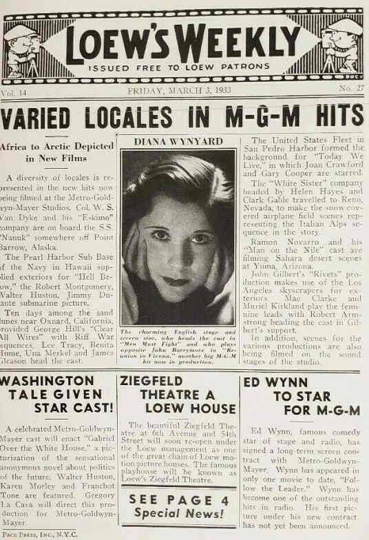 LOEWS WEEKLY magazine side cover 3 March 1933