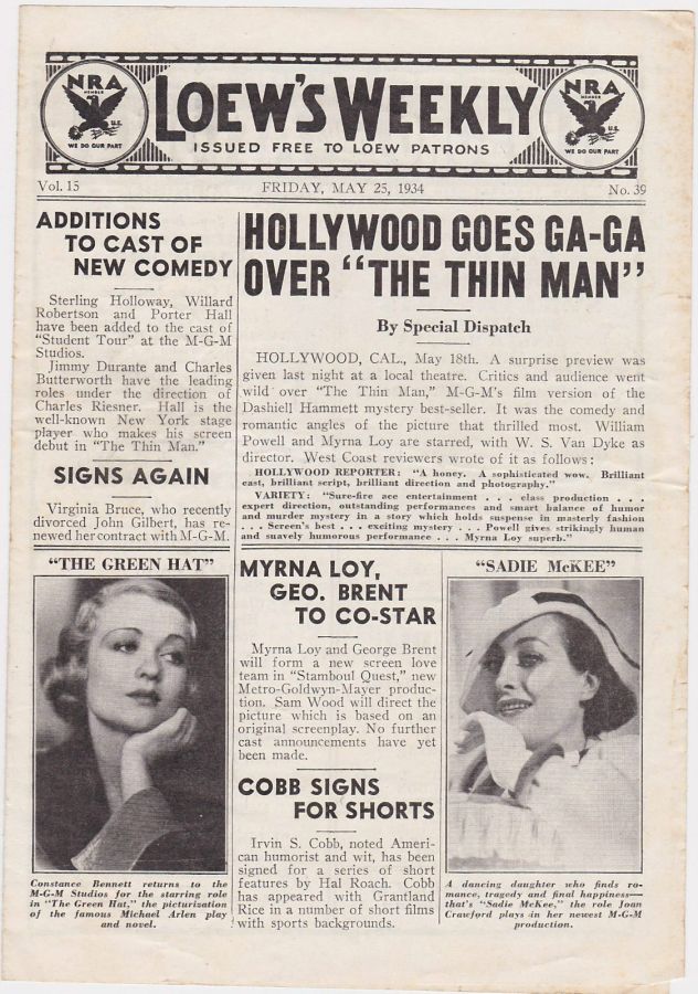 LOEWS WEEKLY magazine side cover 25 May 1934