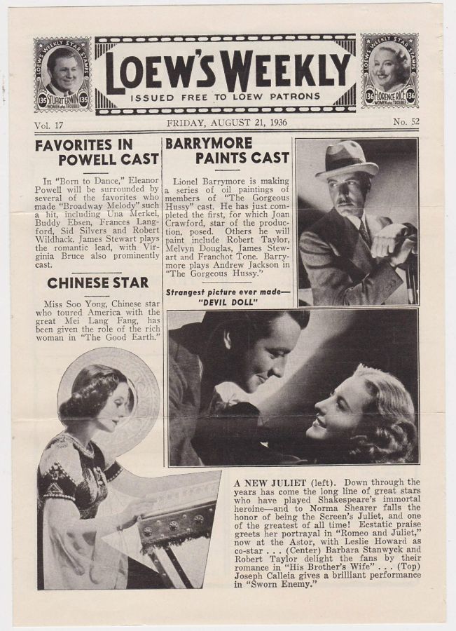 LOEWS WEEKLY magazine side cover 21 August 1936
