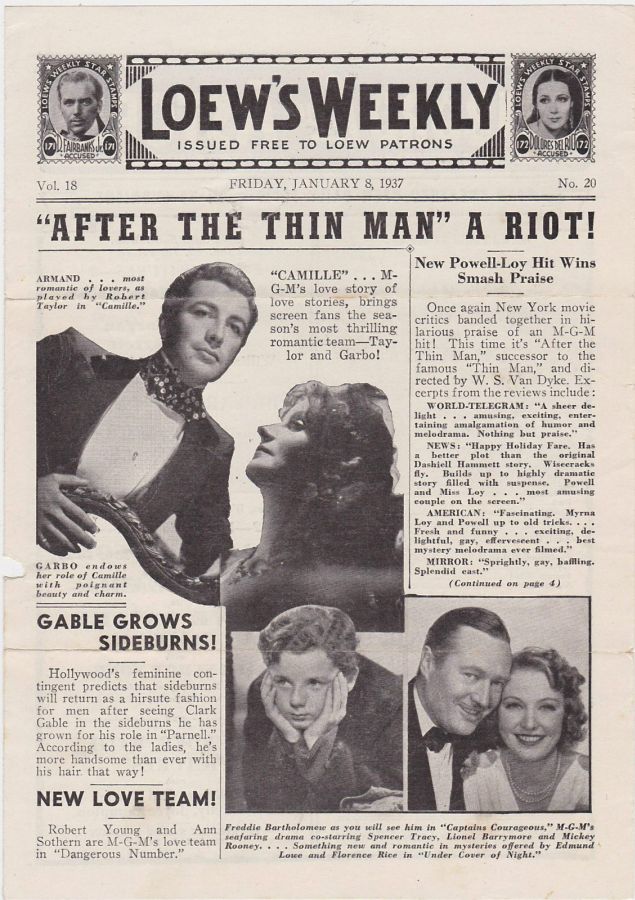 LOEWS WEEKLY magazine side cover 8 January 1937