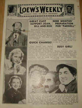 LOEWS WEEKLY magazine side cover 22 January 1937