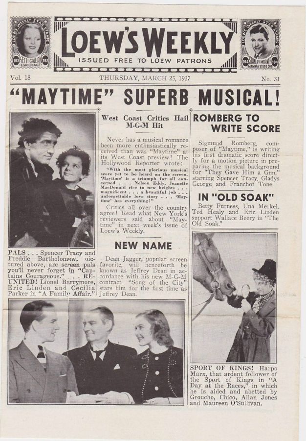 LOEWS WEEKLY magazine side cover 25 March 1937