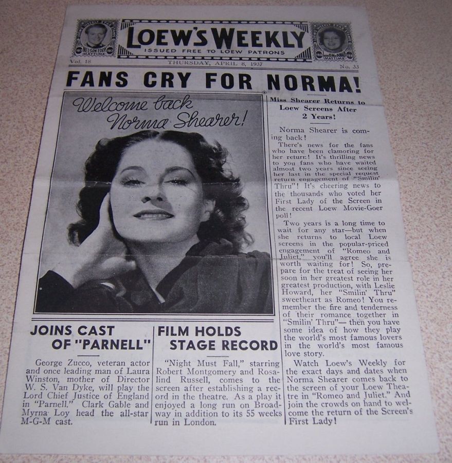 LOEWS WEEKLY magazine side cover 8 April 1937