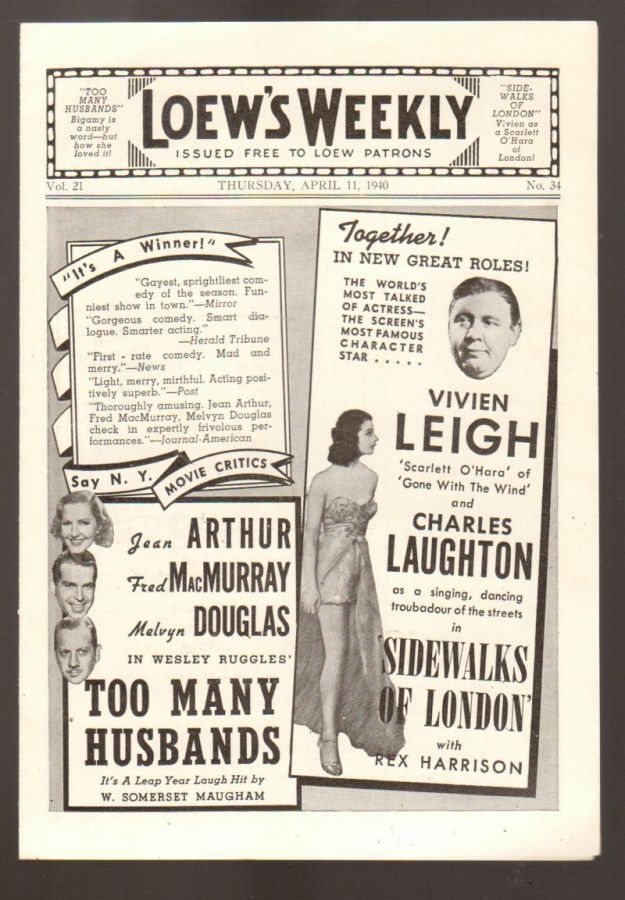 LOEWS WEEKLY magazine side cover 11 April 1940