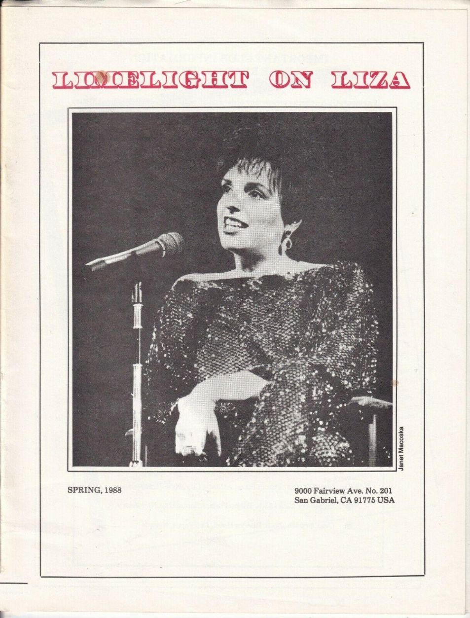 LIMELIGHT ON LIZA magazine side cover Spring 1988