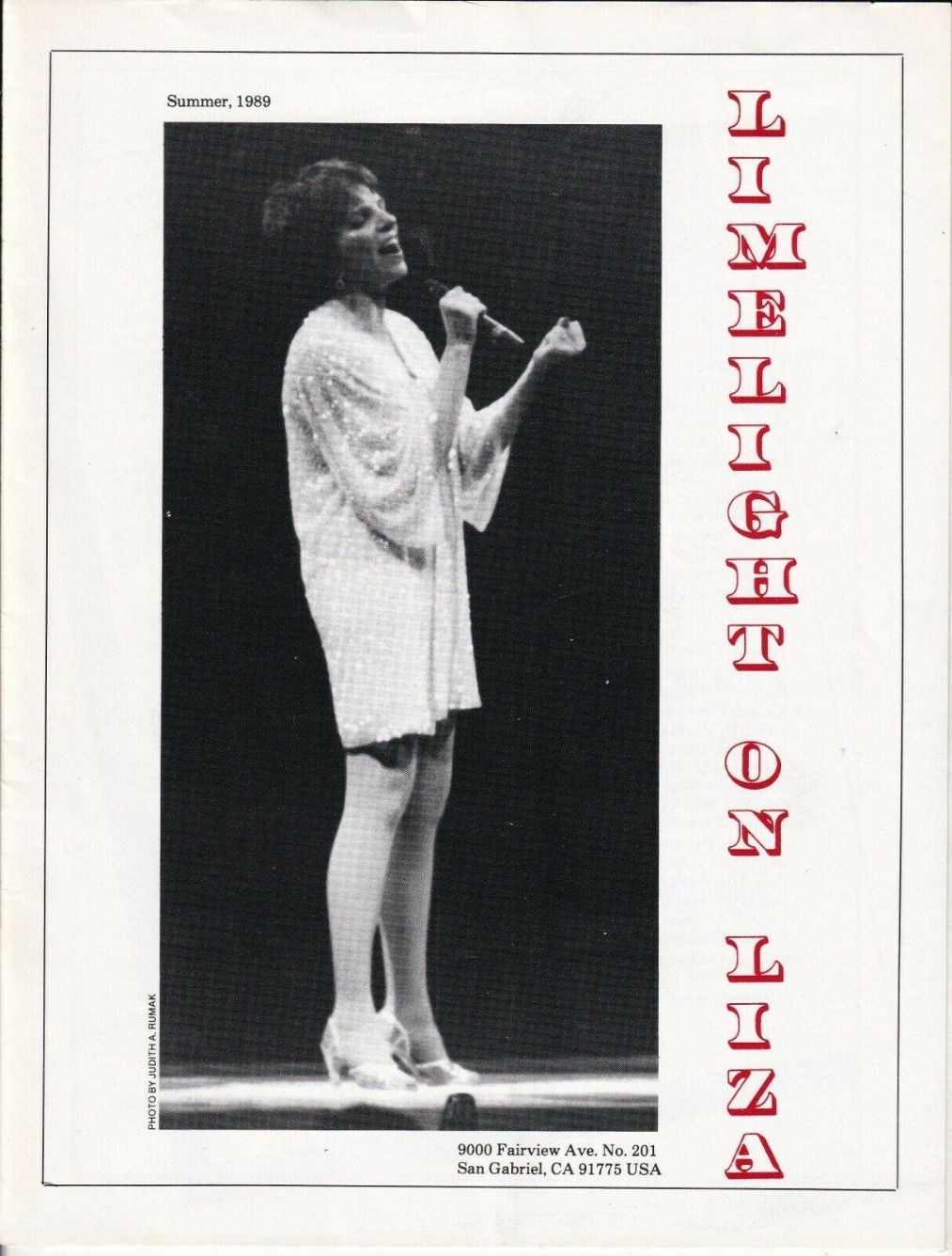 LIMELIGHT ON LIZA magazine side cover Summer 1989