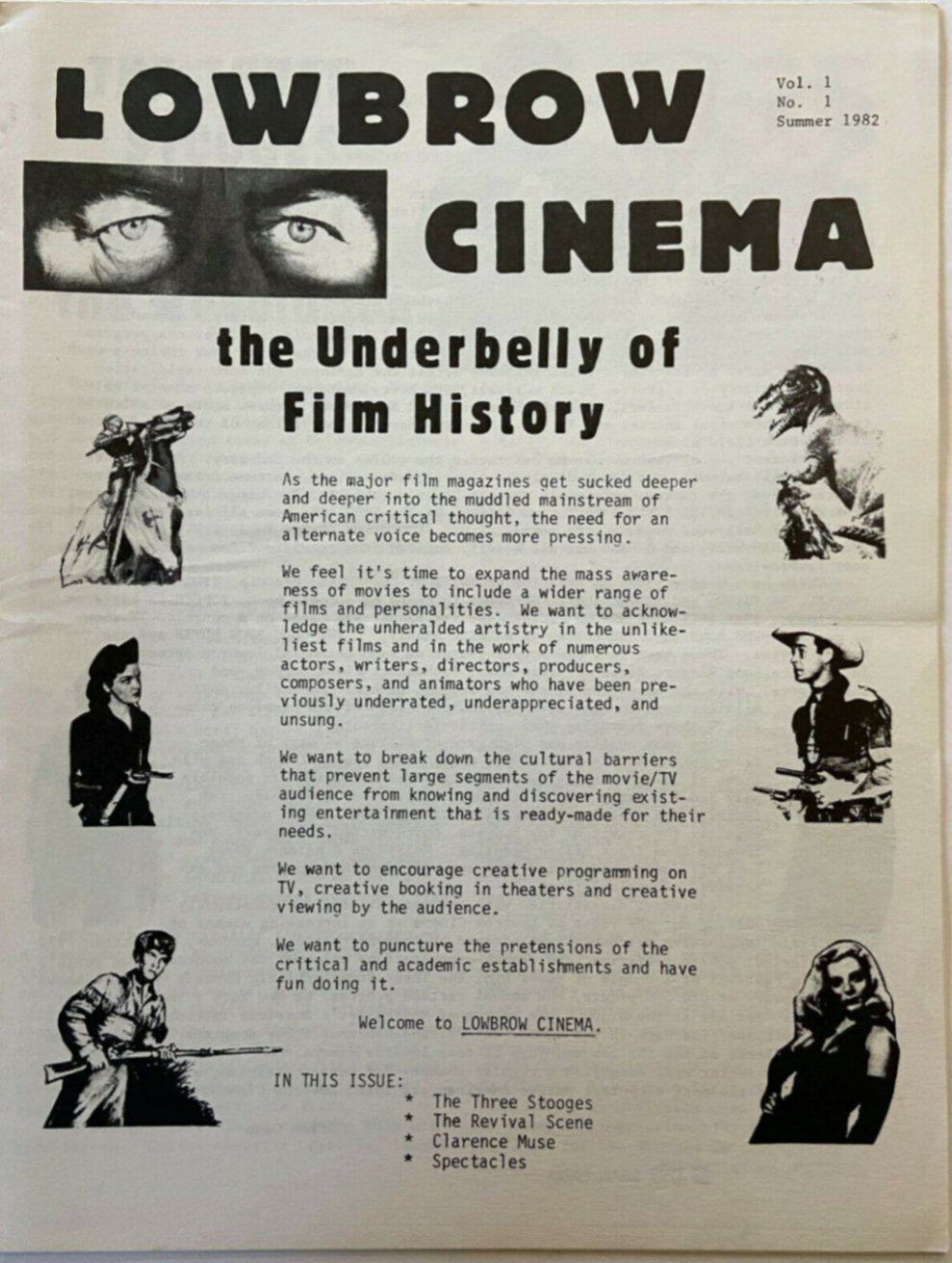 LOWBROW CINEMA magazine side cover Issue 1  Vol 1 No  1 Summer 1982
