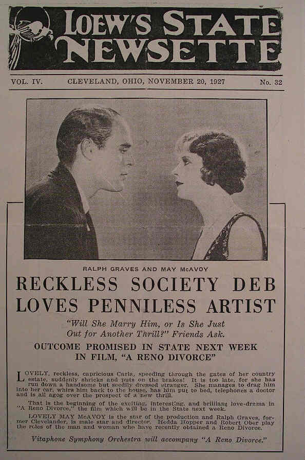 LOEWS STATE NEWSETTE magazine side cover  Vol 4 #32 20 November 1927