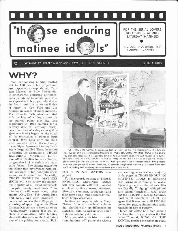 THOSE ENDURING MATINEE IDOLS magazine side cover Issue 1 October/November 1969