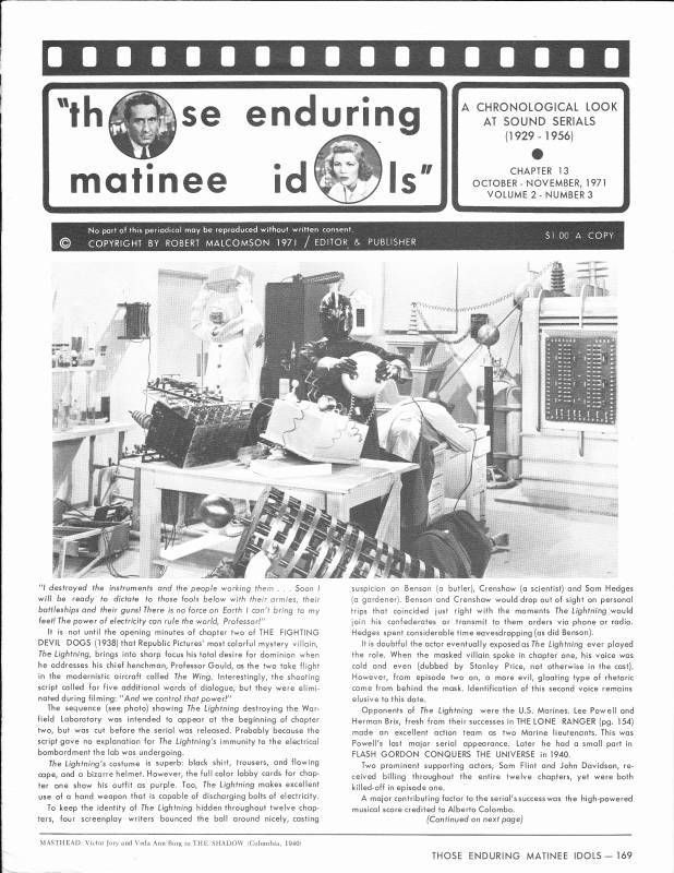THOSE ENDURING MATINEE IDOLS magazine side cover Issue 13  Vol 2 # 3 October/November 1971