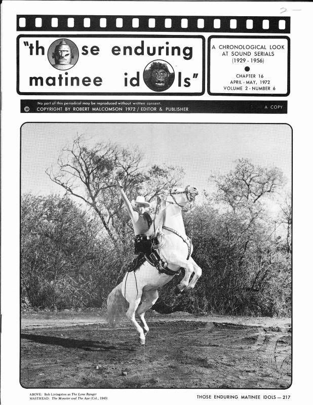 THOSE ENDURING MATINEE IDOLS magazine side cover Issue 16  Vol 2 # 6 April/May 1972