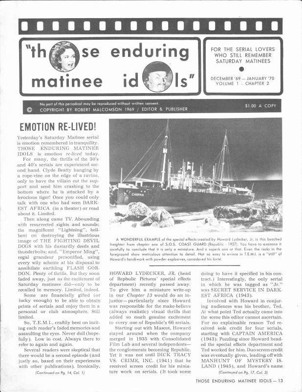 THOSE ENDURING MATINEE IDOLS magazine side cover Issue 2  