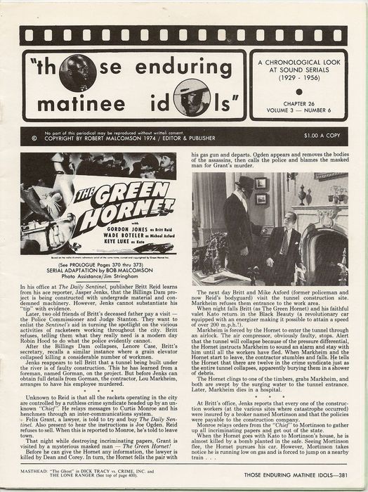 THOSE ENDURING MATINEE IDOLS magazine side cover Issue 26  Vol 3 # 6 December 1973