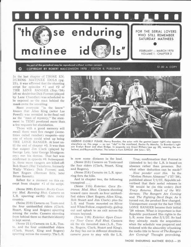 THOSE ENDURING MATINEE IDOLS magazine side cover Issue 3 February/March 1970