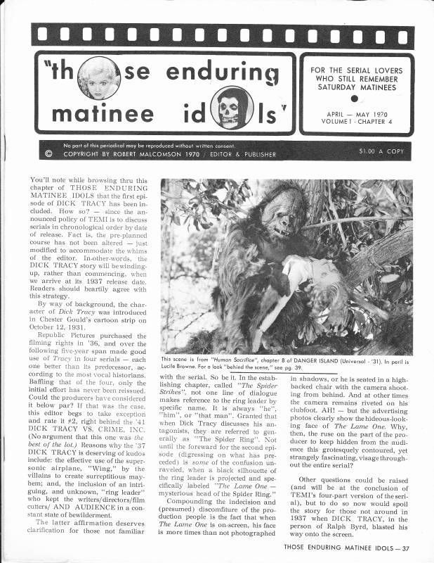 THOSE ENDURING MATINEE IDOLS magazine side cover Issue 4 April/May 1970