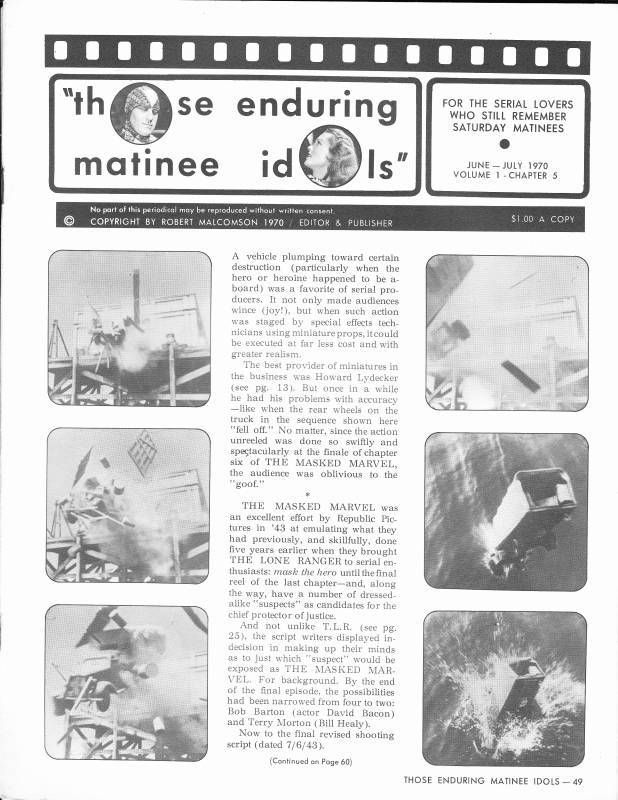 THOSE ENDURING MATINEE IDOLS magazine side cover Issue 5 June/July 1970