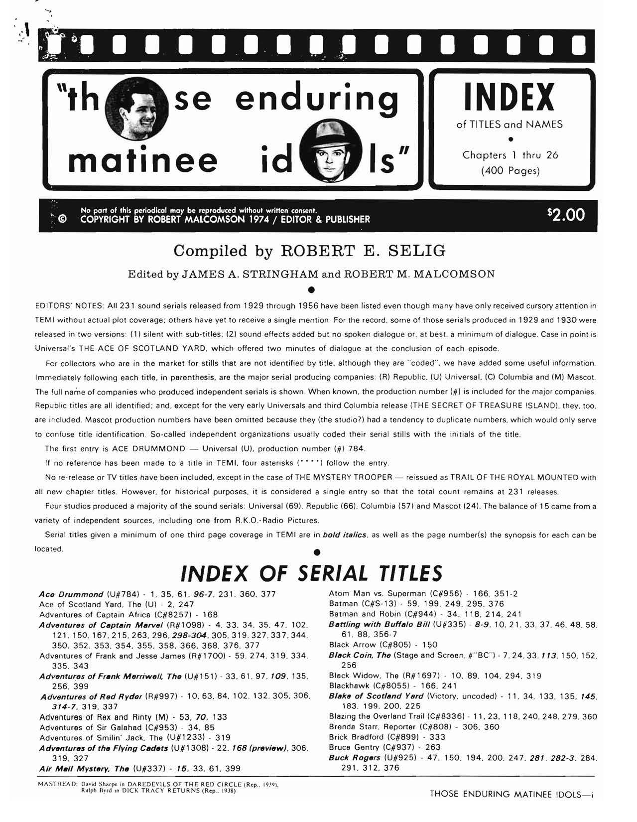 THOSE ENDURING MATINEE IDOLS magazine side cover Issue 30  1974