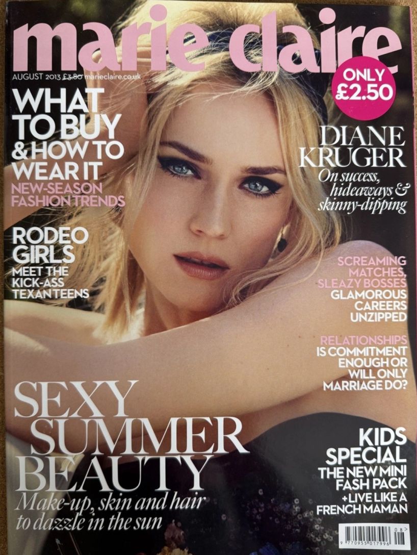 MARIE CLAIRE UK magazine side cover  August 2013