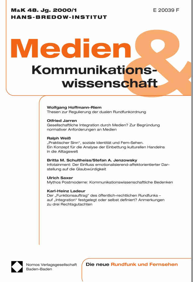MEDIEN UND KOMMUNIKATIONSWISSENSCHAFT magazine side cover Issue 1  2000