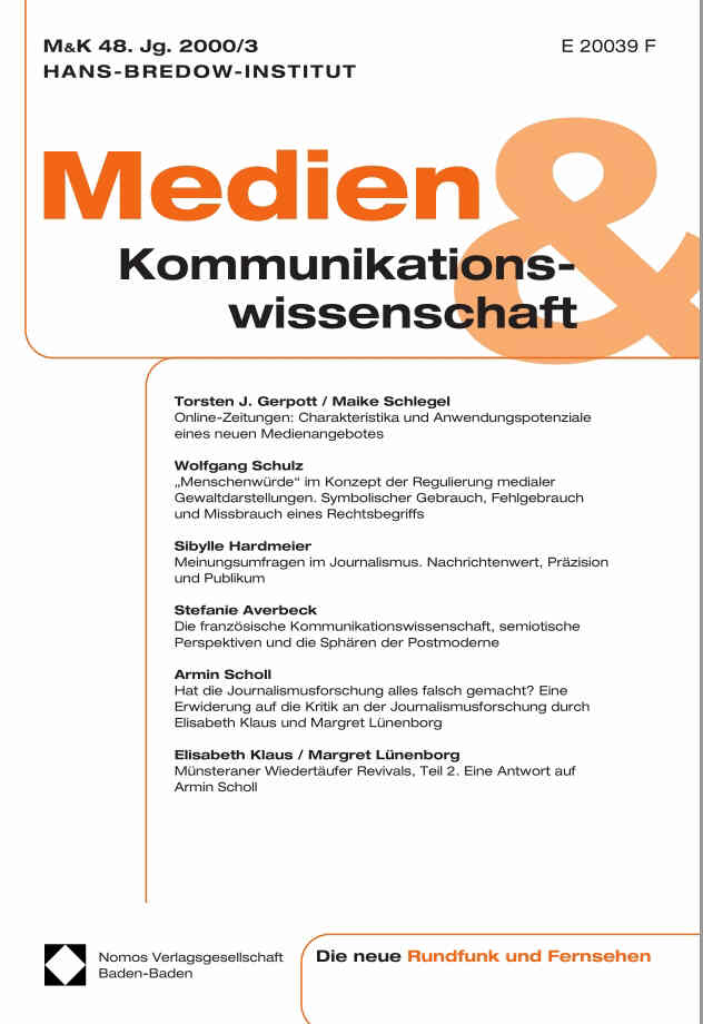 MEDIEN UND KOMMUNIKATIONSWISSENSCHAFT magazine side cover Issue 3  2000