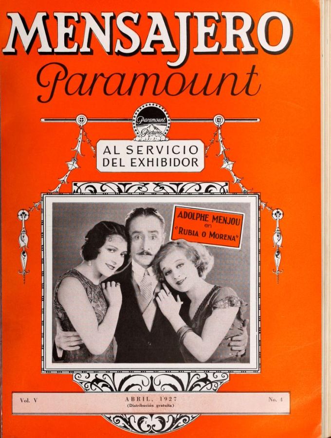MENSAJERO PARAMOUNT magazine side cover April 1927