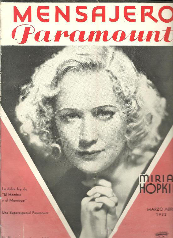MENSAJERO PARAMOUNT magazine side cover March-April 1932
