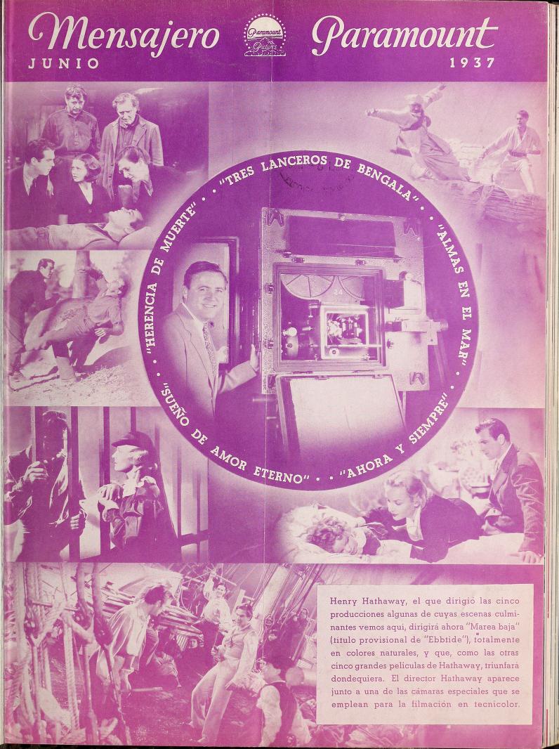 MENSAJERO PARAMOUNT magazine side cover  Vol 22 # 6 June 1937