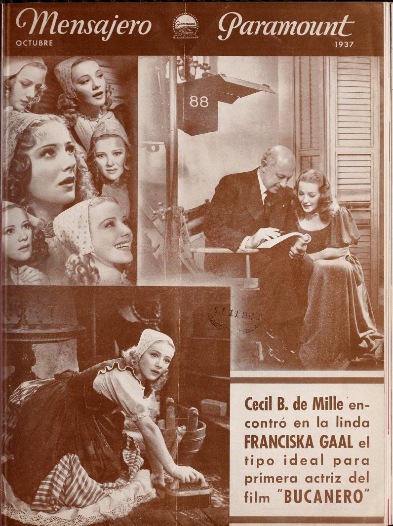MENSAJERO PARAMOUNT magazine side cover  Vol 22 # 10 October 1937