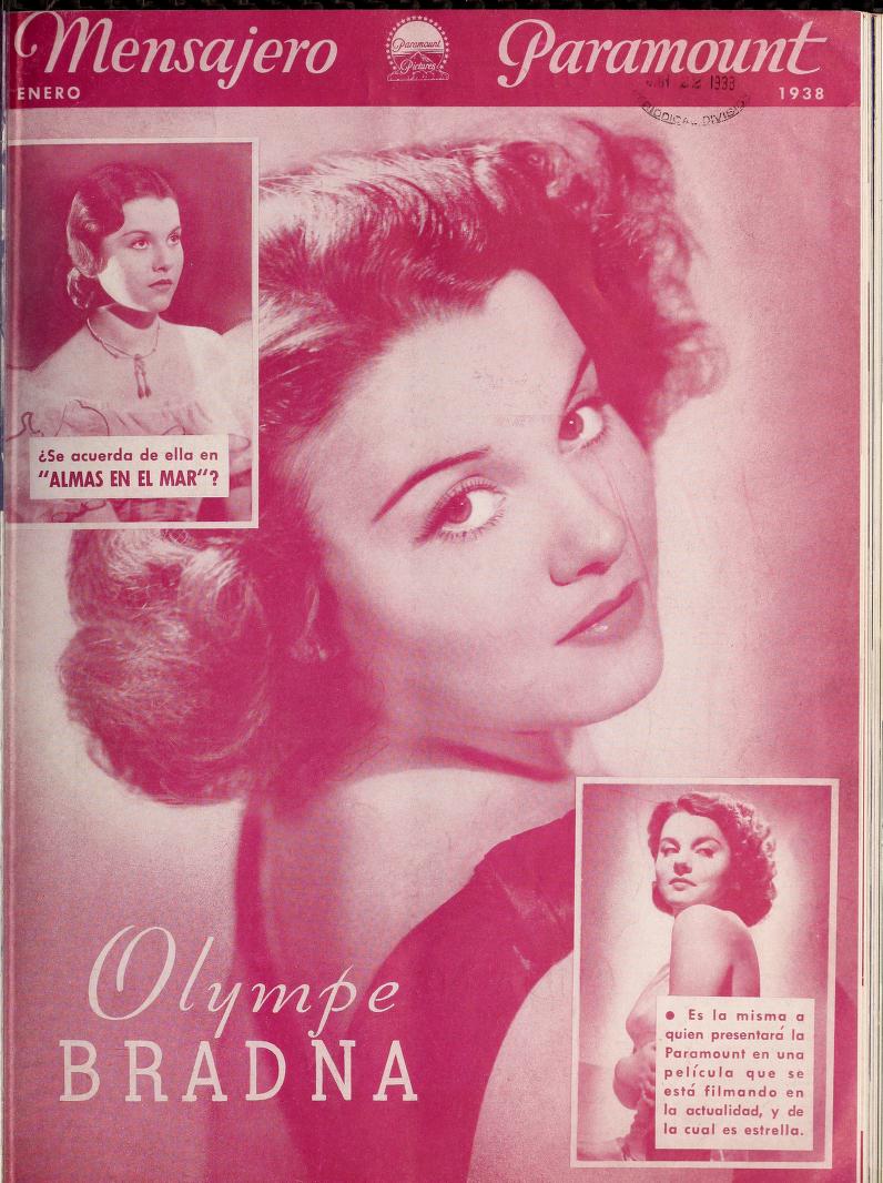MENSAJERO PARAMOUNT magazine side cover  Vol 23 # 1 January 1938