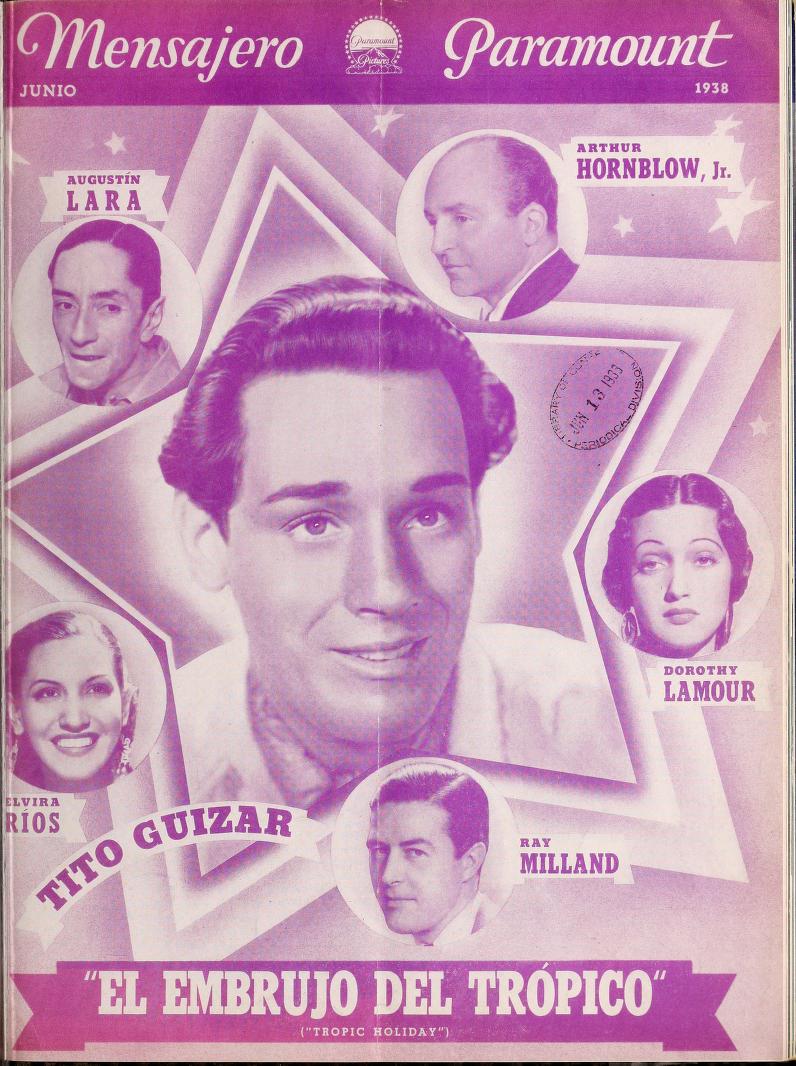 MENSAJERO PARAMOUNT magazine side cover  Vol 23 # 6 June 1938
