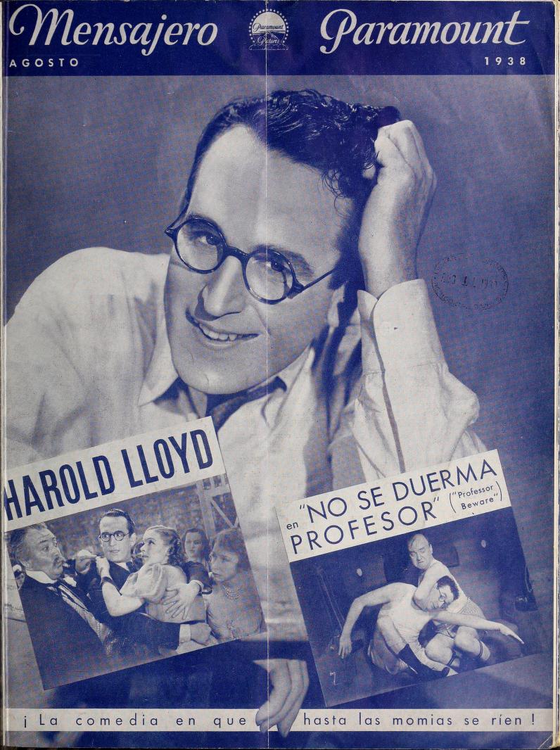 MENSAJERO PARAMOUNT magazine side cover  Vol 23 # 8 August 1938