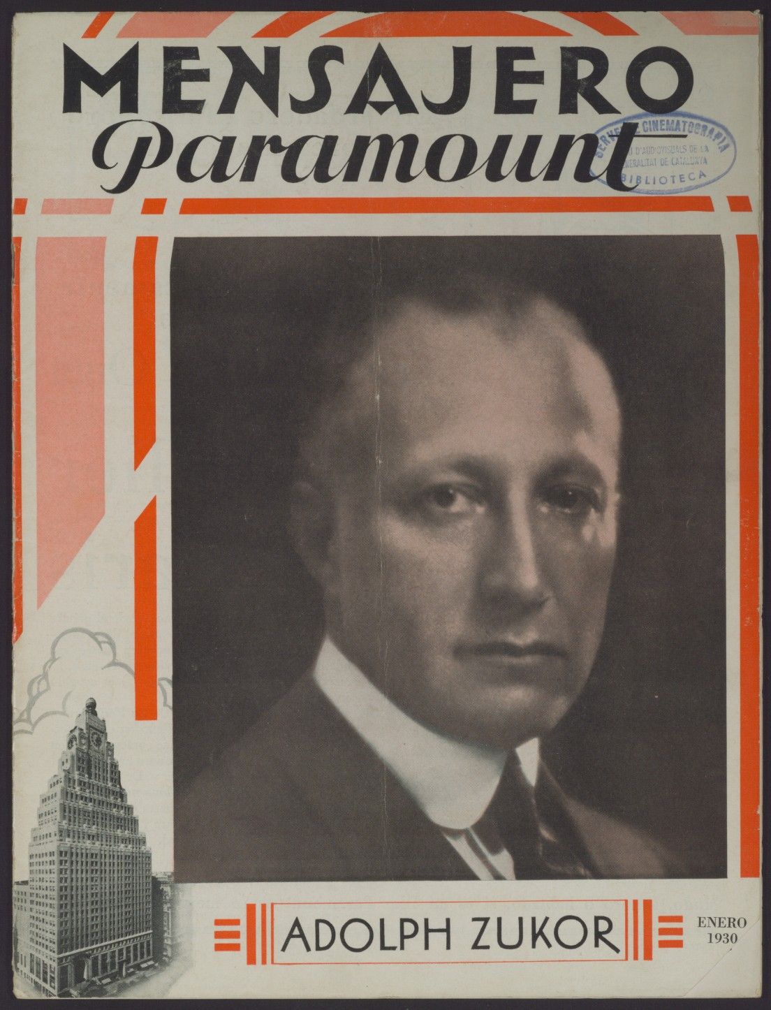 MENSAJERO PARAMOUNT magazine side cover  January 1930