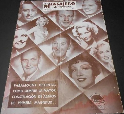 MENSAJERO PARAMOUNT magazine side cover  August 1933