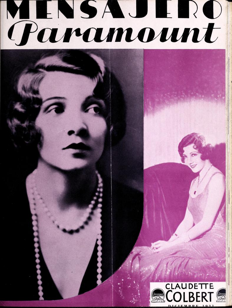 MENSAJERO PARAMOUNT magazine side cover Issue 6  December 1931