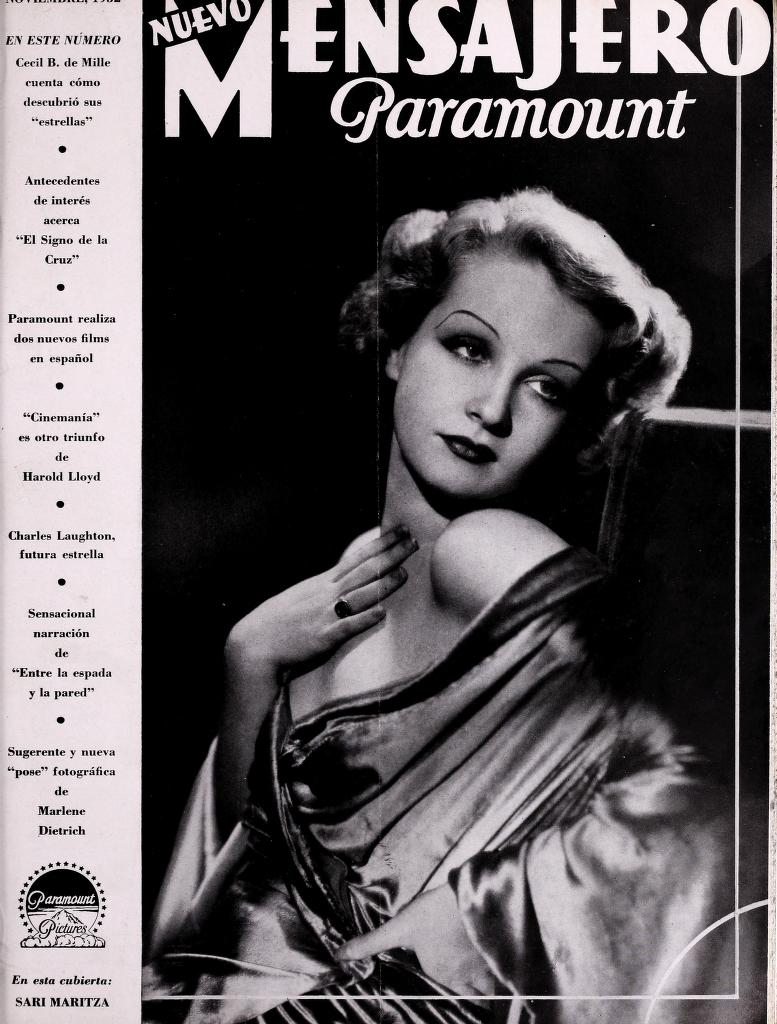 MENSAJERO PARAMOUNT magazine side cover Issue 5  November 1932