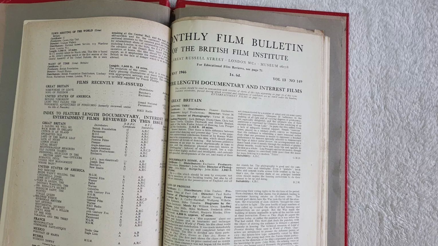 MONTHLY FILM BULLETIN magazine side cover Issue 149 May 1946