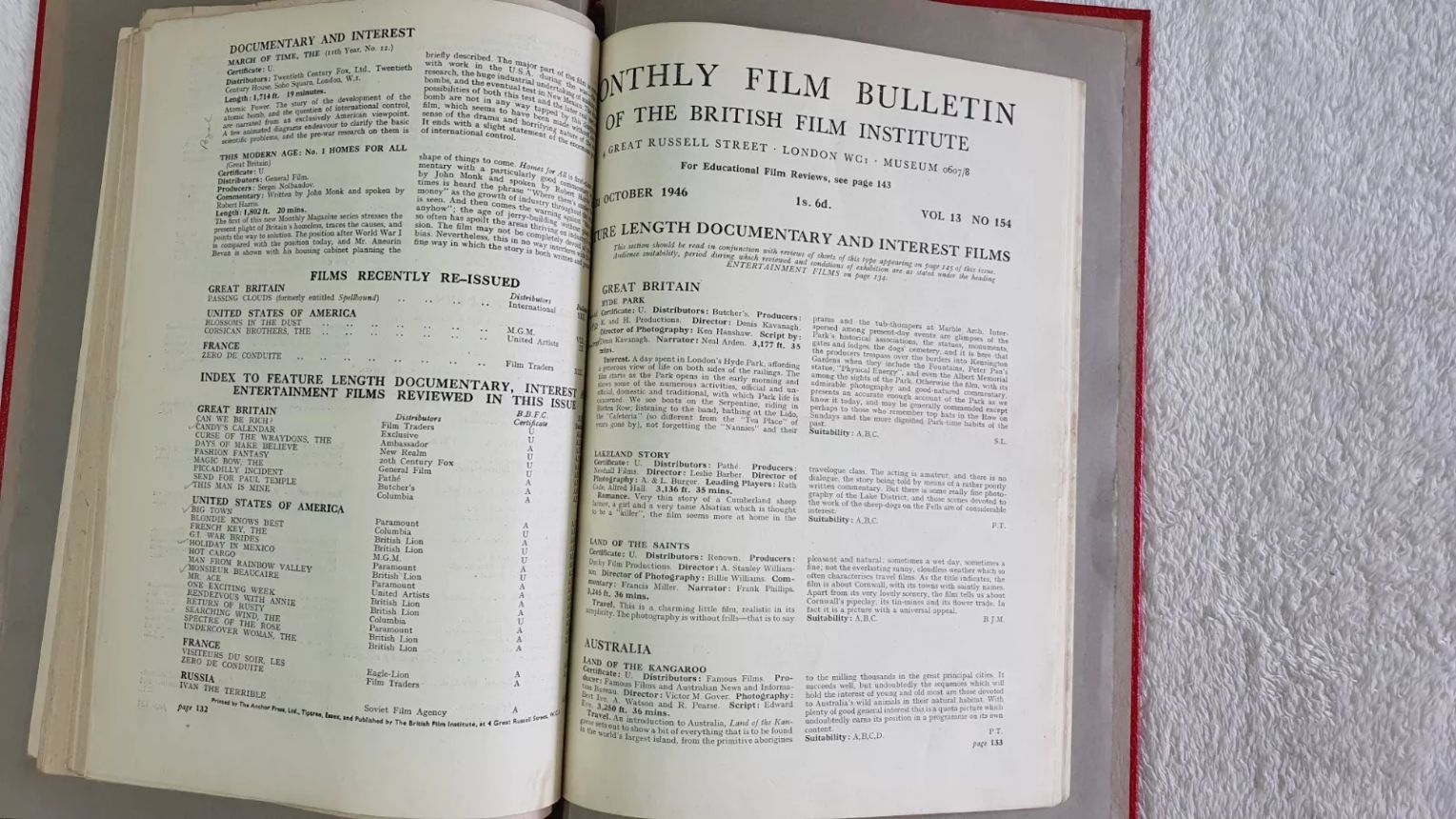 MONTHLY FILM BULLETIN magazine side cover Issue 154 October 1946