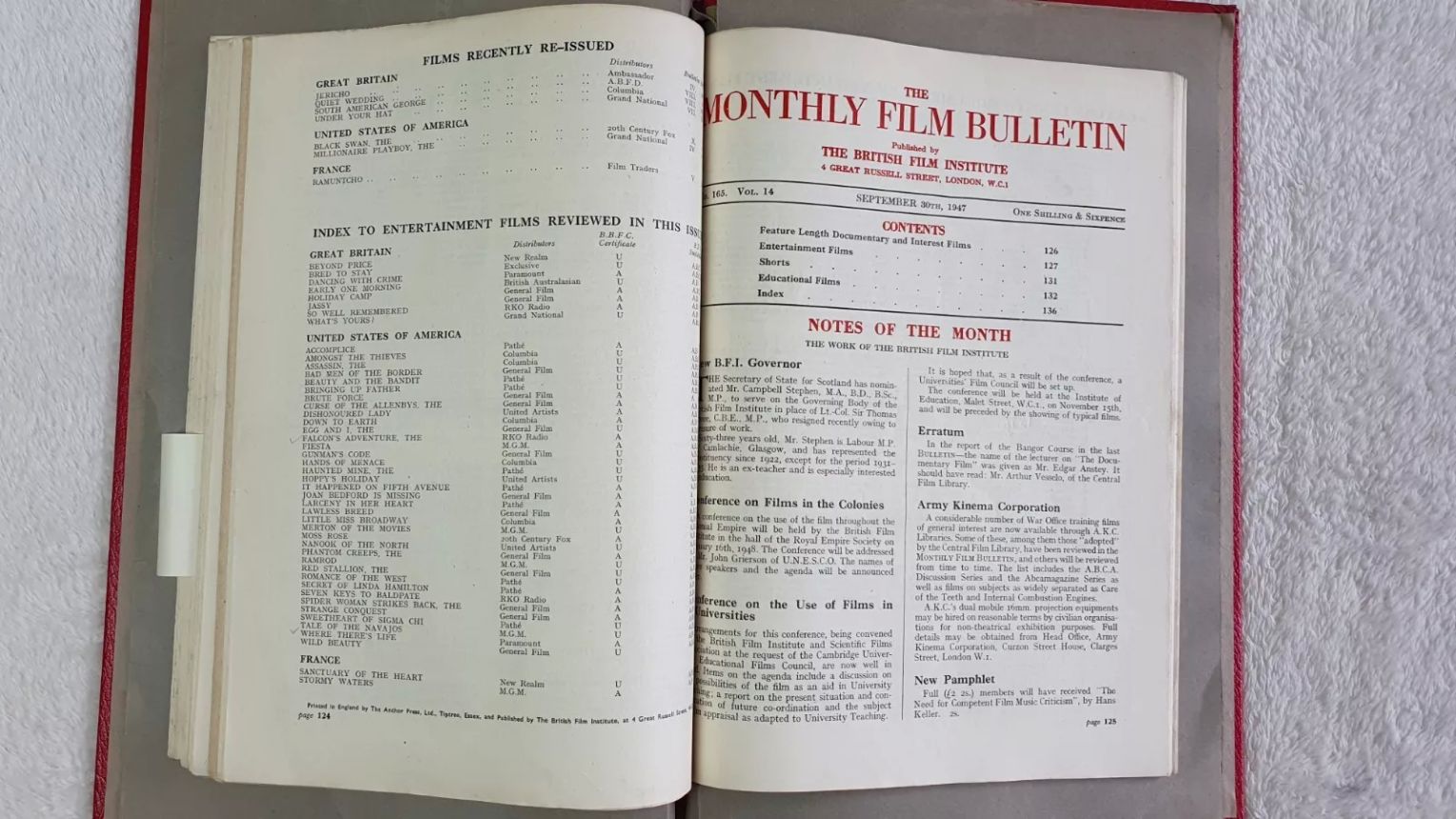 MONTHLY FILM BULLETIN magazine side cover Issue 165 September 1947