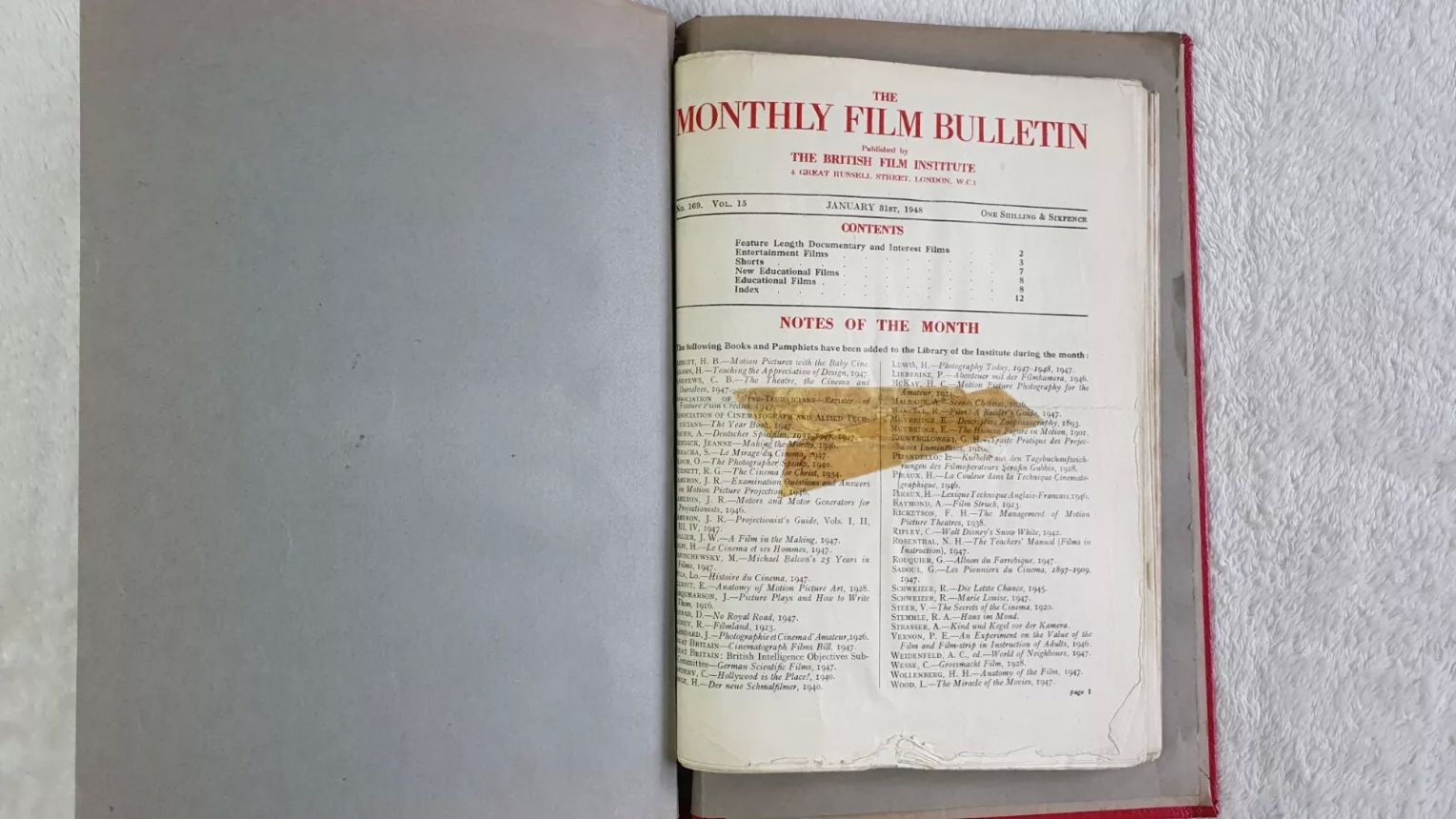 MONTHLY FILM BULLETIN magazine side cover Issue 169 January 1948
