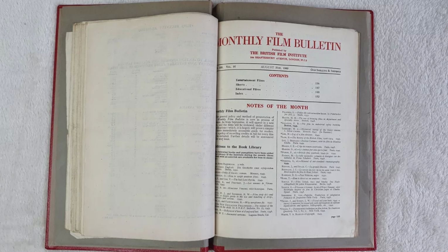 MONTHLY FILM BULLETIN magazine side cover Issue 188 August 1949