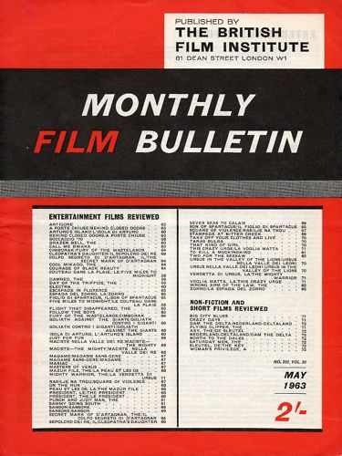 MONTHLY FILM BULLETIN magazine side cover Issue 352 May 1963