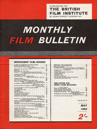 MONTHLY FILM BULLETIN magazine side cover Issue 364 May 1964