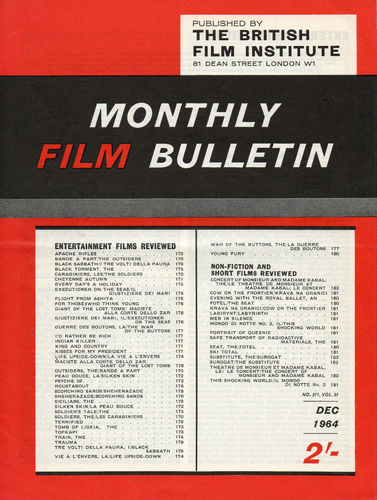 MONTHLY FILM BULLETIN magazine side cover Issue 371 December 1964