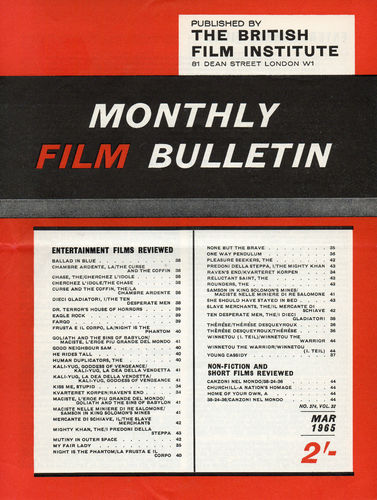 MONTHLY FILM BULLETIN magazine side cover Issue 374 March 1965